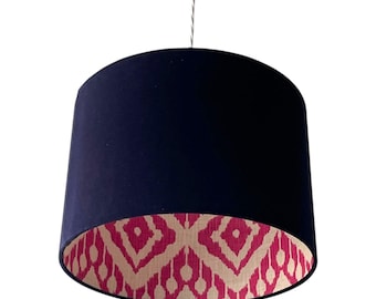 Navy Blue Velvet Hot Pink Moroccan Aztec Drum Lampshade