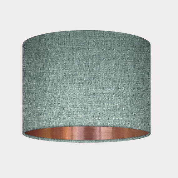 Duck Egg Blue Textured Woven Crosshatch Brushed Copper Drum Hong Kong Duck Egg Blue Textured Woven Crosshatch, Blue And Copper Lamp Shade