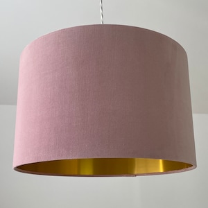 Blush Pink Velvet Brushed Gold Drum Lampshade