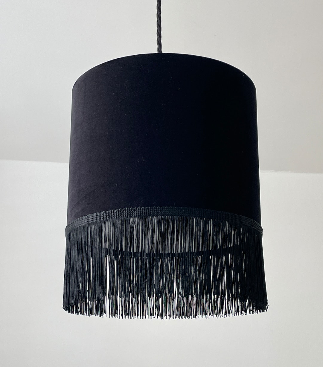 Black Velvet With Fringing Drum Lampshade - Etsy UK