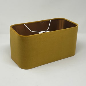 Mustard Yellow Velvet Brushed Copper Rounded Rectangle Lampshade