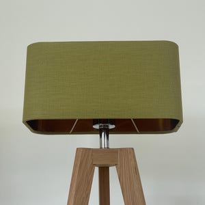 Olive Green Textured 100% Linen Brushed Copper Rounded Rectangle Lampshade