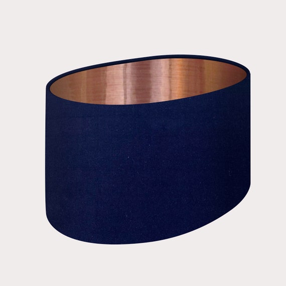 Brushed Copper Lined Navy Blue Fabric Drum Lampshade Ceiling Light Shade 