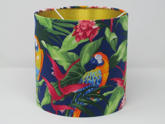 Lighting Bright Yellow Navy Blue Parrot Bird Tropical Flower Drum