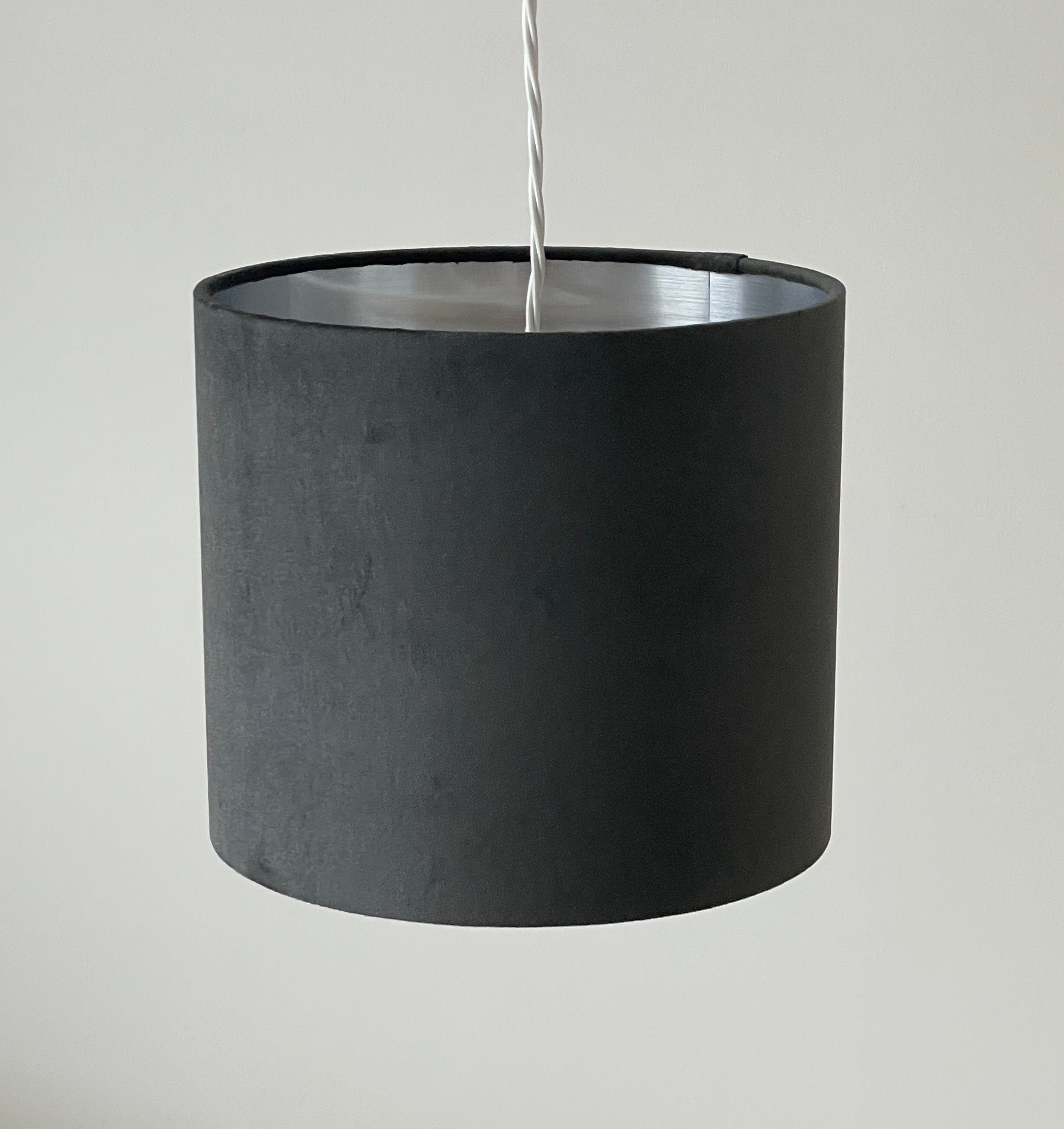 Lampshade Charcoal Grey Velvet Brushed Silver Drum Light Shade 