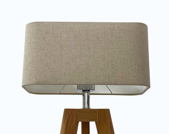 Natural Beige Textured Linen Rounded Rectangle Lampshade