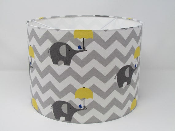 New Handmade Grey Chevron Zig Zag Yellow Umbrella Fabric Drum New Handmade Grey Chevron Zig Zag, Grey And Yellow Childrens Lampshade