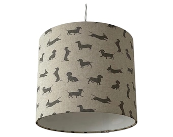 Oatmeal Linen Grey Dachshund Sausage Dog Drum Lampshade