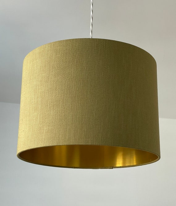 Lampshade Charcoal Grey Textured 100% Linen Brushed Gold Drum Light Shade 