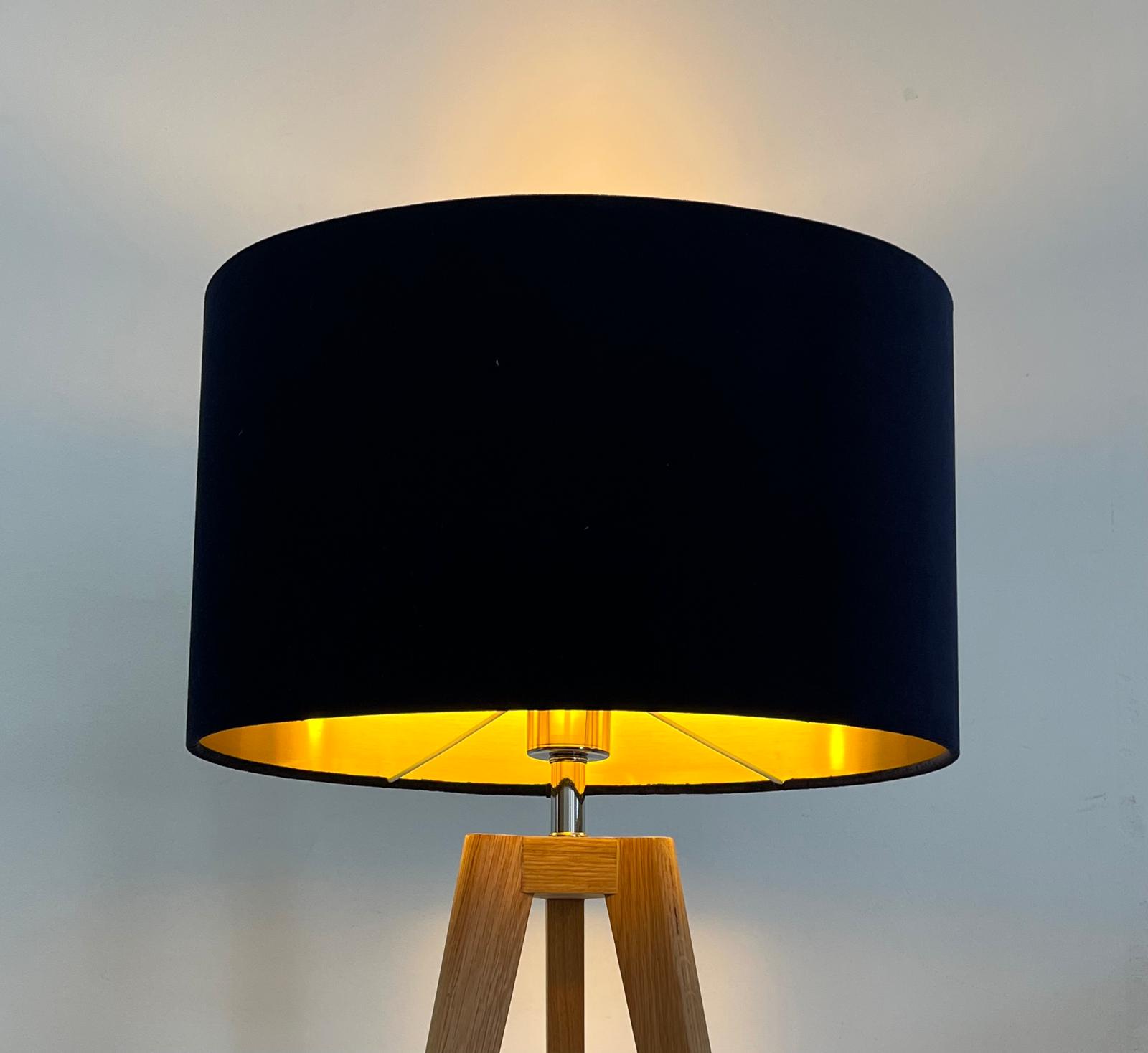 Jojofuny Abat-Jour Ovale Tissu Noir Doublure Dorée – E27, 23x12x18.5 Cm, Élégant Pour Lampe Chevet, Table Ou Salon