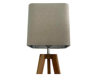 Natural Beige Textured Linen Brushed Gold Rounded Square Lampshade
