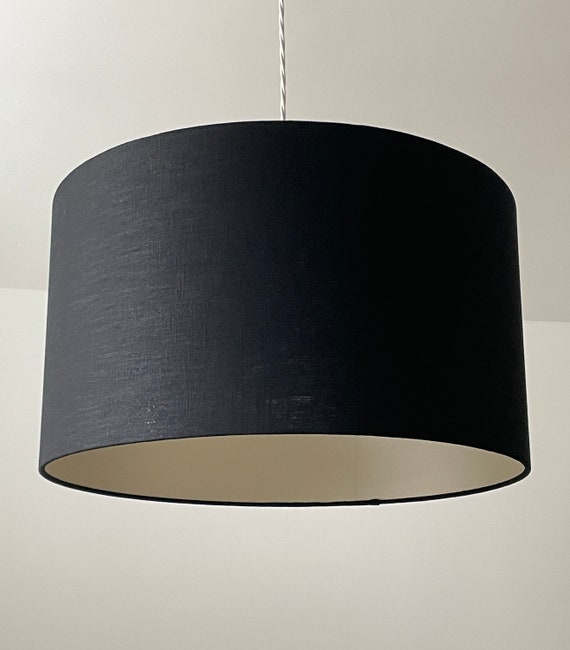 Linen Champagne Drum Lampshade, Large Black Drum Light Shade