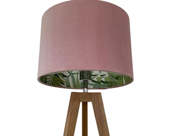 Blush Pink Velvet Botanical Leaves Drum Lampshade