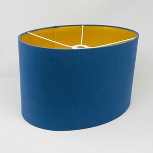 Teal Blue Velvet Brushed Gold Oval Lampshade