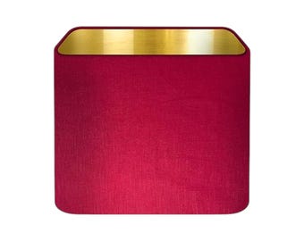 Raspberry Pink Textured 100% Linen Brushed Gold Rounded Square Lampshade