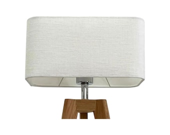 White Textured 100% Linen Rounded Rectangle Lampshade