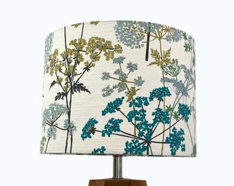 Teal Pistachio Country Hedgerow Floral Drum Lampshade