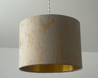 Mink Gold Foil Marbled Vintage Luxury Velvet Brushed Gold Drum Lampshade