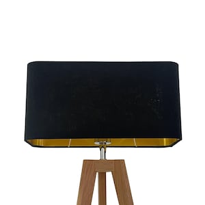 Black Textured 100% Linen Brushed Gold Rounded Rectangle Lampshade