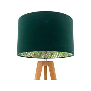 Forest Green Velvet Botanical Leaves Drum Lampshade