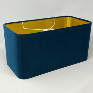 Teal Blue Velvet Brushed Gold Rounded Rectangle Lampshade