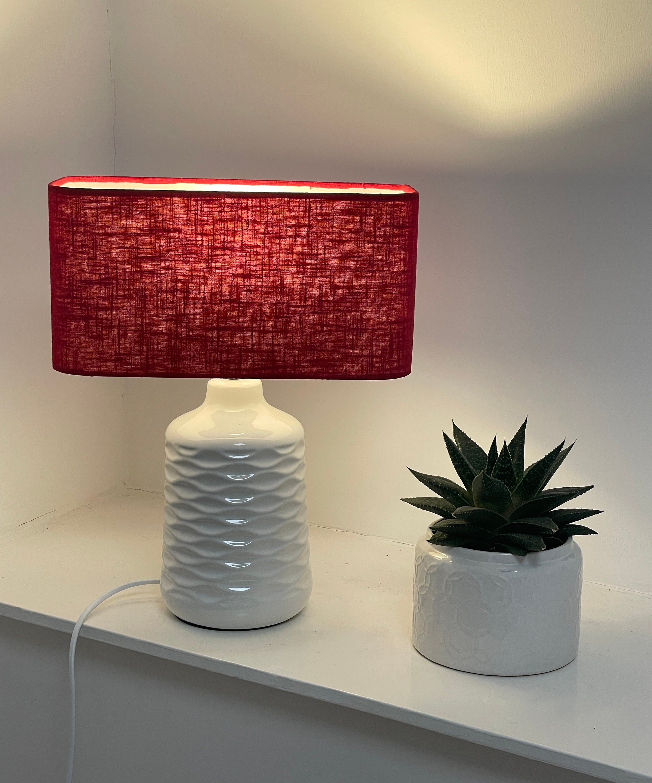 Dark Red Textured 100 Linen Rounded Rectangle Lampshade Etsy