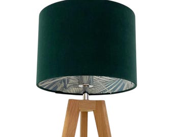 Forest Green Velvet Chambray Botanical Leaves Drum Lampshade
