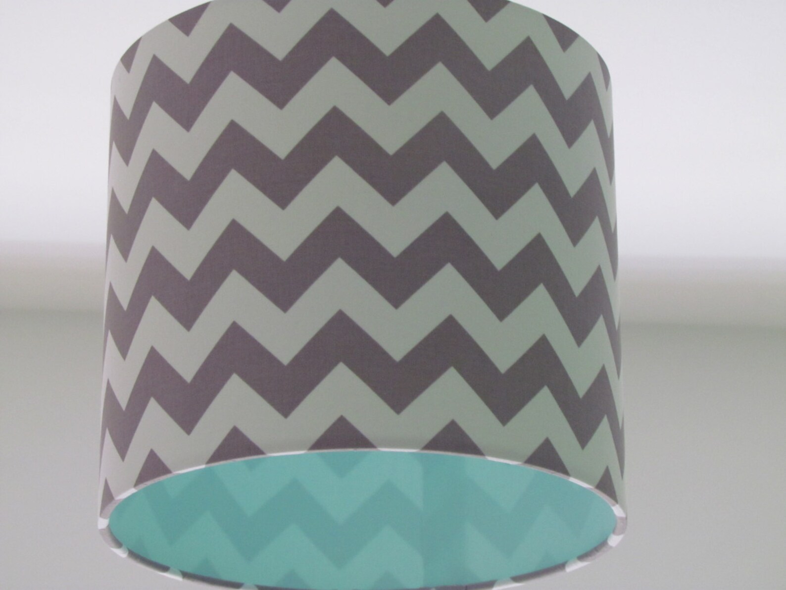 Grey White Zig Zag Chevron Cool Mint Drum Lampshade Etsy