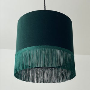 Forest Green Velvet with Fringing Drum Lampshade