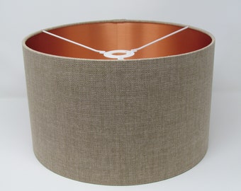 NEW Handmade Brushed Copper Lined Sand Fabric Drum Lampshade Lightshade 