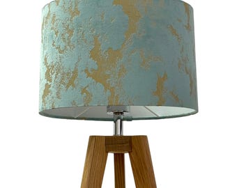 Duck Egg Gold Foil Marbled Velvet Oval Lampshade