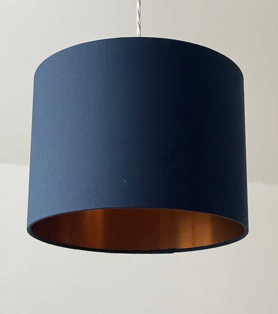 Brushed Copper Lined Navy Blue Fabric Drum Lampshade Ceiling Light Shade 