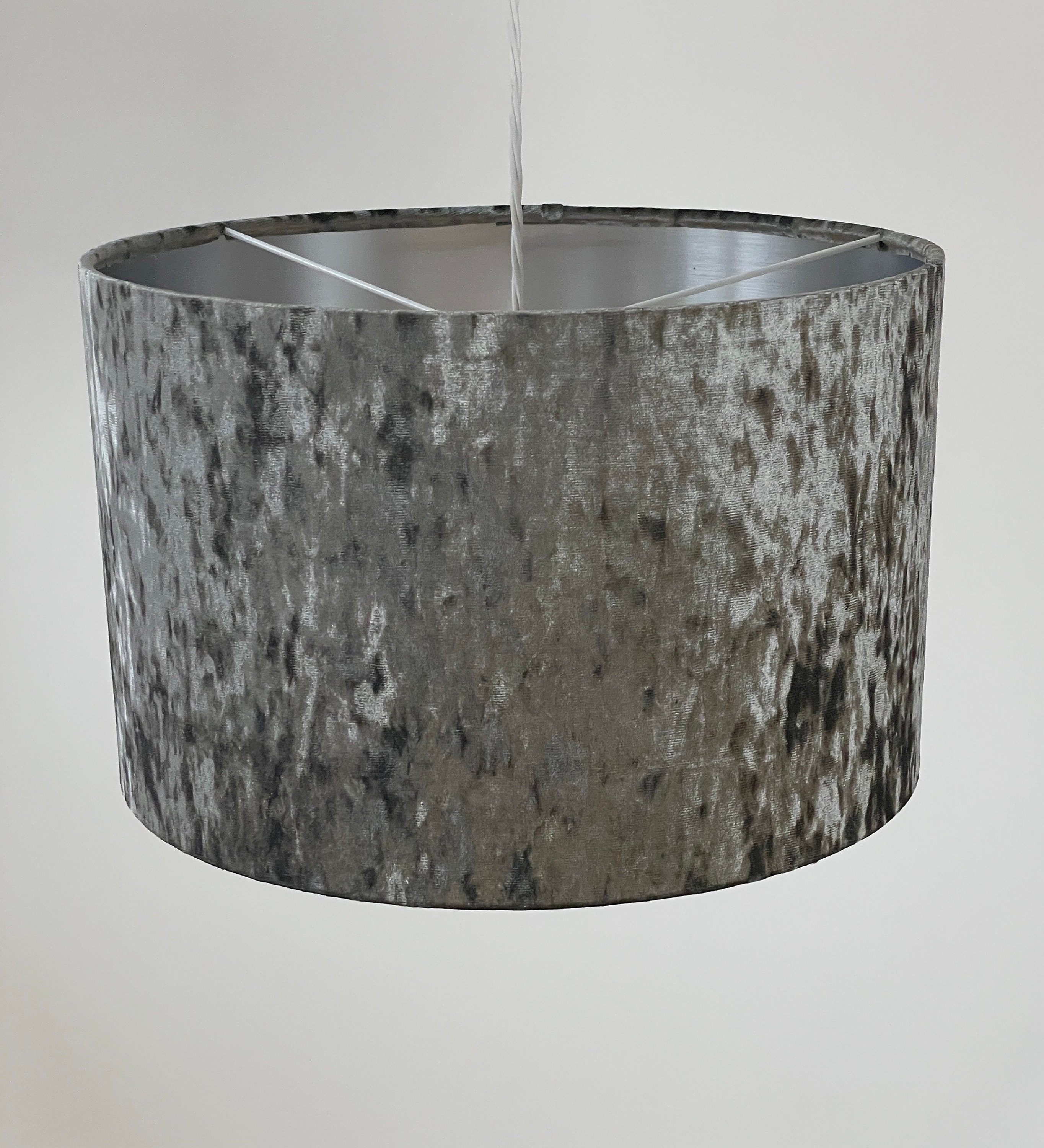 Steel Grey Crushed Velvet Brushed Silver Drum Lampshade Etsy UK