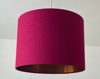 Raspberry Pink Textured 100% Linen Brushed Copper Drum Lampshade