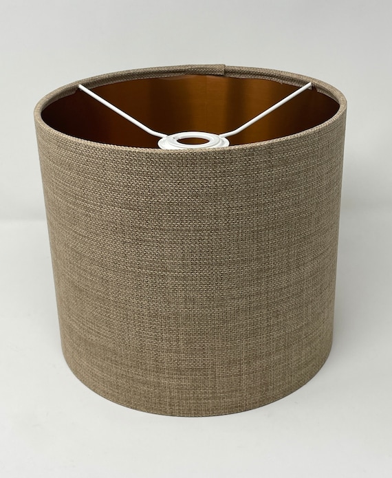Natural Sand Textured Woven Fabric Drum Lampshade with Brushed Gold Ceiling 