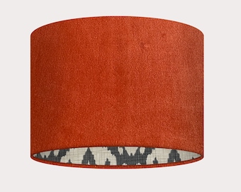 Burnt Orange Velvet Charcoal Grey Moroccan Aztec Drum Lampshade