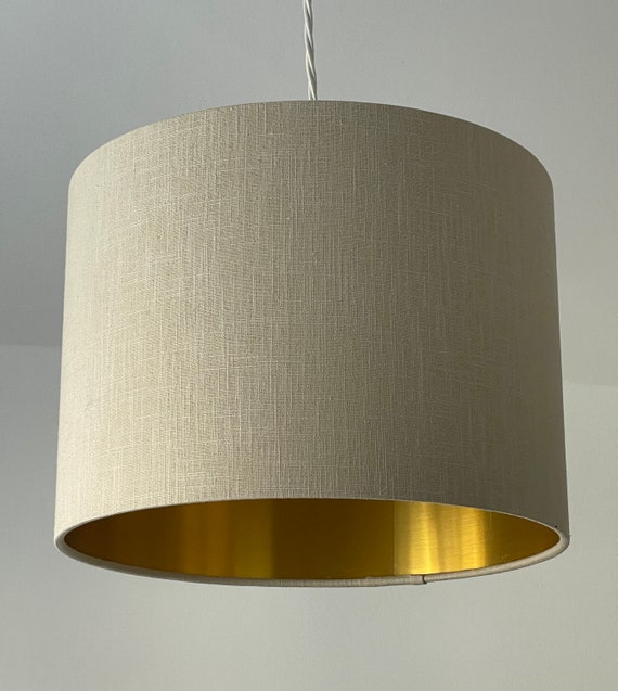 Lampshade Natural Textured 100% Linen Brushed Gold Drum Light Shade 