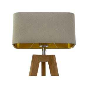 Natural Beige Linen Brushed Gold Rounded Rectangle Lampshade