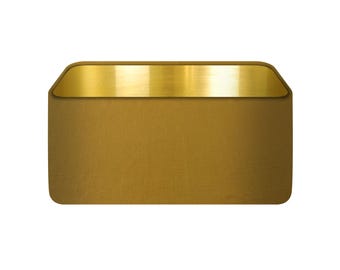 Mustard Yellow Textured 100% Linen Brushed Gold Rounded Rectangle Lampshade