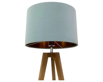 Duck Egg Blue Velvet Brushed Copper Drum Lampshade