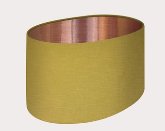 Mustard Yellow 100% Textured Linen Brushed Copper Oval Lampshade