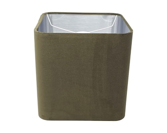 Olive Green Velvet Brushed Silver Rounded Square Lampshade