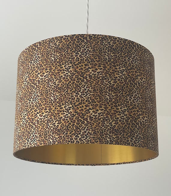 Leopard Animal Print Brushed Gold Drum Lampshade Hong Kong Leopard Animal Print Brushed Gold Drum, 8 Inch Diameter Drum Lamp Shade