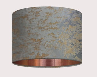 Mink Gold Foil Marbled Vintage Luxury Velvet Brushed Copper Drum Lampshade