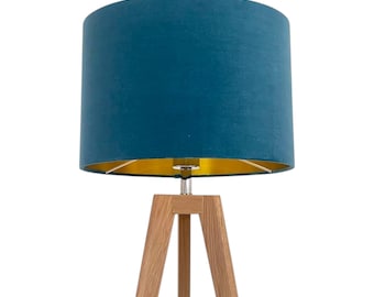 Teal Blue Velvet Brushed Gold Lampshade