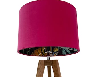 Hot Pink Velvet Aubergine Wonderland Jungle Leaves Drum Lampshade