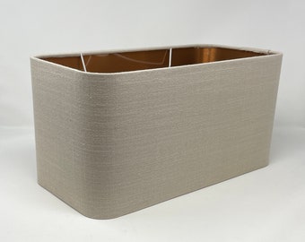 Natural Beige Textured Linen Brushed Copper Rounded Rectangle Lampshade