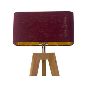 Burgundy Wine Textured 100% Linen Brushed Gold Rounded Rectangle Lampshade