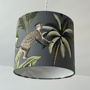 Charcoal Grey Monkey Palm Tree Drum Lampshade