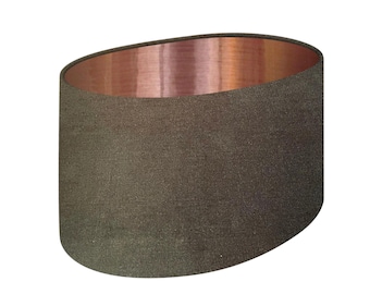 Olive Green Velvet Brushed Copper Oval Lampshade
